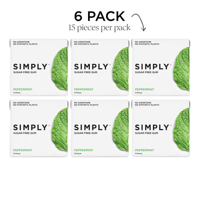 6 Packs Sugar Free Peppermint Gum- 15 pieces of gum per pack